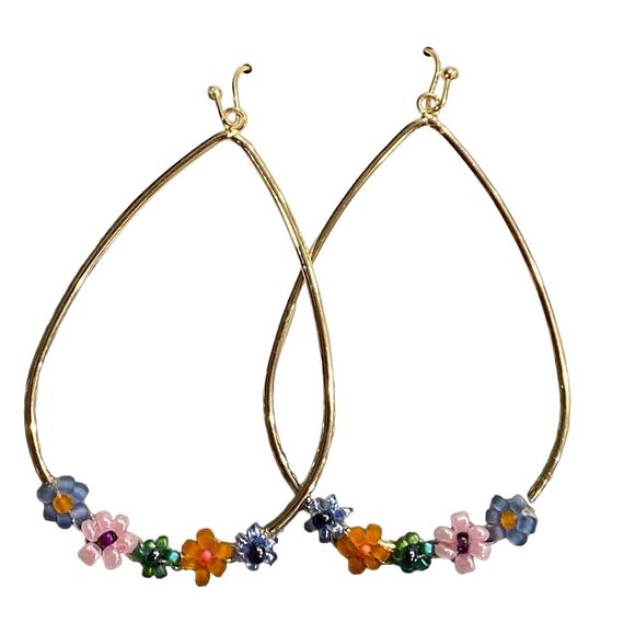 STYLE & CO Beaded Flower Pear Drop Earrings - Picture 1 of 3